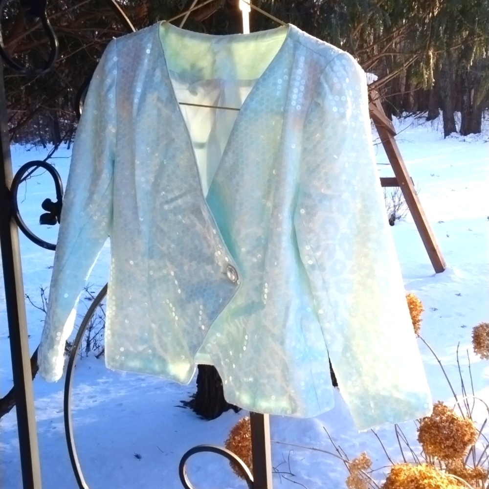 Women's ice blue sequin blazer sz M Quiet Luxury Old Money Vintage